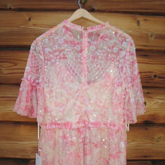 MAC DUGGAL  9148 Womens Pink Flounce Sleeve Floral Embellished Dress - Picture 12 of 15